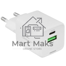 Зарядное устройство Cablexpert MP3A-PC-61, 20Вт GaN, 3А, QC4.0/PD, 1xUSB, 1xType-C, белый, пакет
