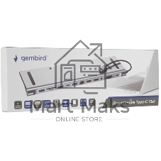 USB-концентратор Gembird UHB-D6, USB Type-C, USB 2.0/RJ45/USB Type-C PD87W/Jack 3.5 / SD/TF/2xHDMI/VGA, USB Type-C