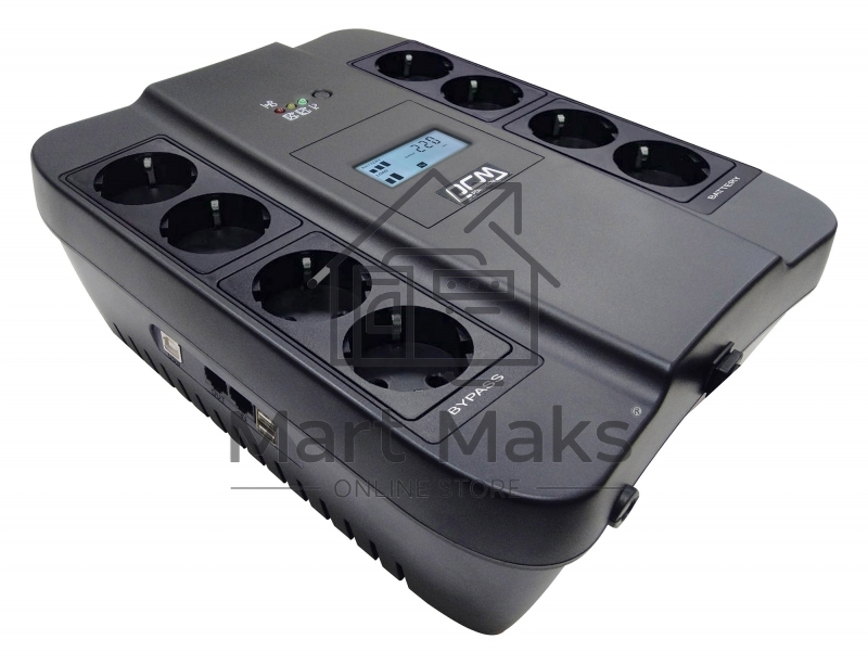 Источник бесперебойного питания Powercom Back-UPS SPIDER, Line-Interactive, LCD, AVR, 1100VA/605W, Schuko, USB, black (1452054)