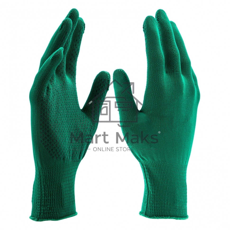 Перчатки из синтетической нити, ПВХ точка, 13 класс, изумрудный, L Россия