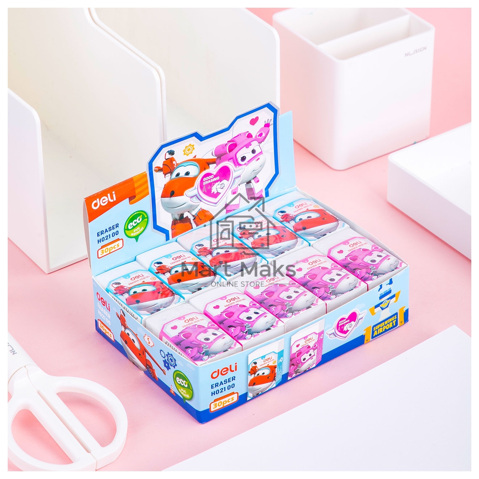 Ластик Deli EH02000 Super Wings 45x25x12мм белый, картонный дисплей