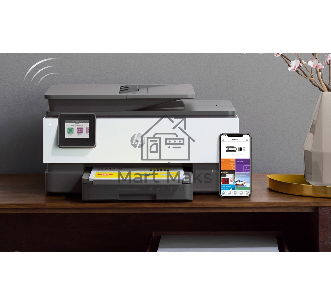 МФУ струйный HP OfficeJet 8023 (1KR64B), A4, цвтной, печ. до 20 стр/мин. (ч/б), до 10 стр/мин. (цвет), скан. до 8 стр/мин. (ч/б) 3.5 стр/мин. (цвет), 1200 x 1200 dpi, USB, RJ-45, Wi-Fi, Air Print
