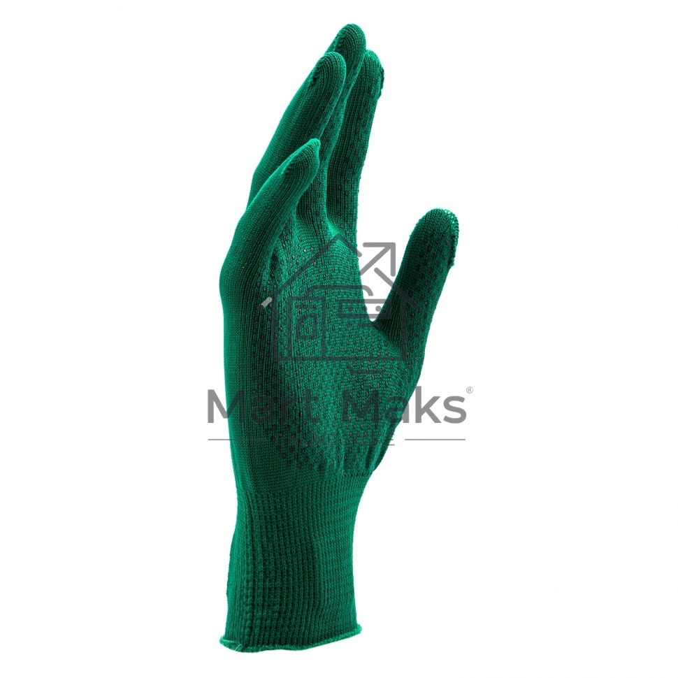 Перчатки из синтетической нити, ПВХ точка, 13 класс, изумрудный, L Россия