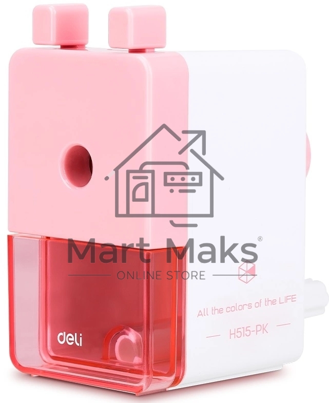 Точилка для карандашей механическая Deli EH515-PK, 1 отверстие, пластик, розовый/белый, пластиковый бокс