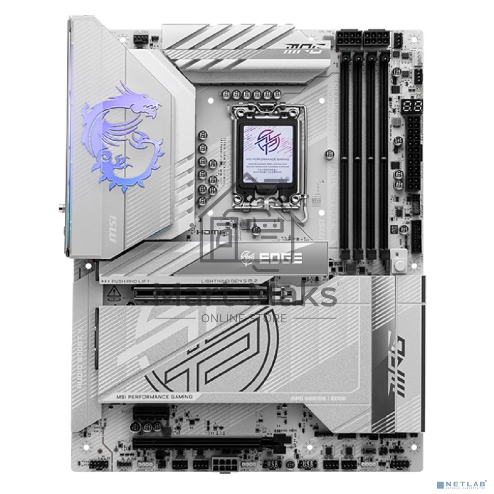 Материнская плата MSI MPG Z890 EDGE TI WIFI, LGA 1851, Intel Z890, 4xDDR5, 4xSATA, 5xM.2, 1xPCIe 5.0 x16, 1xPCIe 4.0 x4, 1xPCIe x1, 1xHDMI, 1x5Gb LAN, 1xUSB-A 2.0, 4xUSB-A 3.2 Gen 1, 4xUSB-A 3.2 Gen 2, 1xUSB-C 3.2 Gen 2, 2xUSB-C TB4, 2x3.5 мм, 7.1, ATX