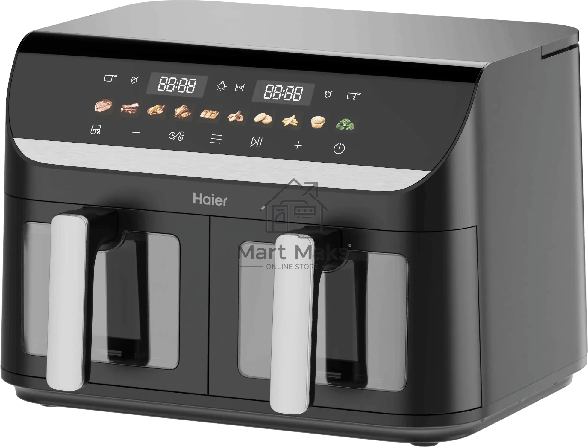 Аэрогриль Haier HAF-702 черный, 3000 Вт, 11 л ( 5.5 л каждая), сенсор, 10 программ