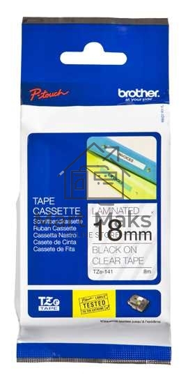 Картридж Brother TZ-E141 18 мм, 8 м, черный шрифт, прозрачный фон, для BROTHER P-Touch