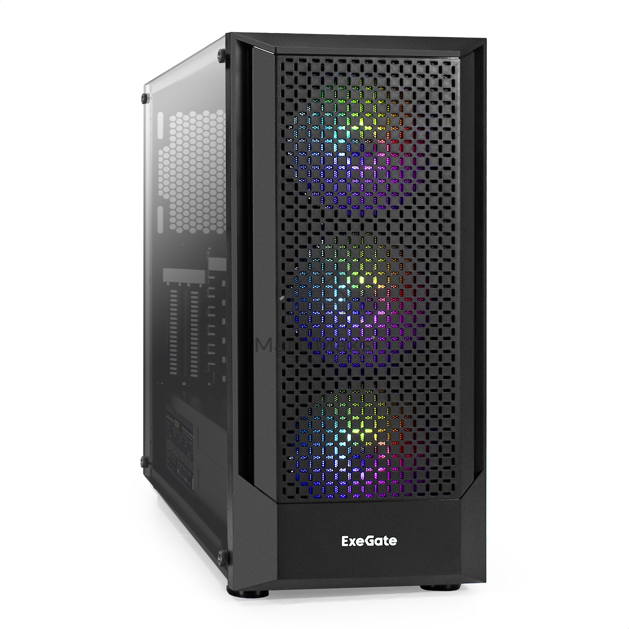 Компьютерный корпус Miditower ExeGate EVO-8227-EVO800 (ATX, БП EVO800RGB с вент. 12 см, 2*USB+1*USB3.0+HD Audio, черный, 3 вент. RGB, закаленное стекло)
