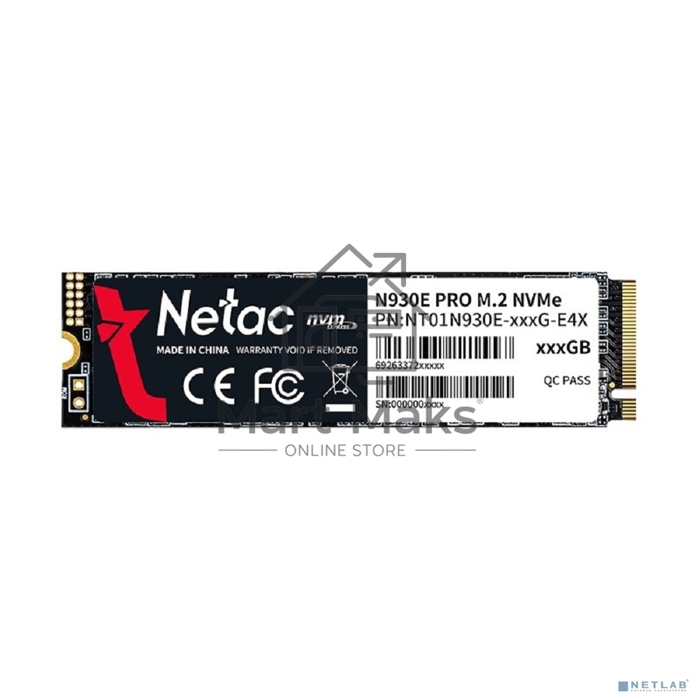 Накопитель SSD Netac N930E Pro, 512GB, PCIe 3.0 x4, M.2 2280, NVMe, R/W 2080/1700