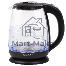 Чайник электрический Galaxy Line GL 0554, черный, стекло, 2000 Вт, 1,8 л, LED-подсветка, шкала уровня воды, корпус из термостойкого стекла