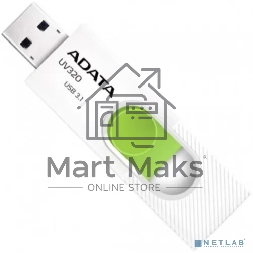 Флешка USB ADATA UV320 (AUV320-512G-RWHGN), 512Gb, USB 3.2 Gen1, R/W 100/30, белый/зеленый