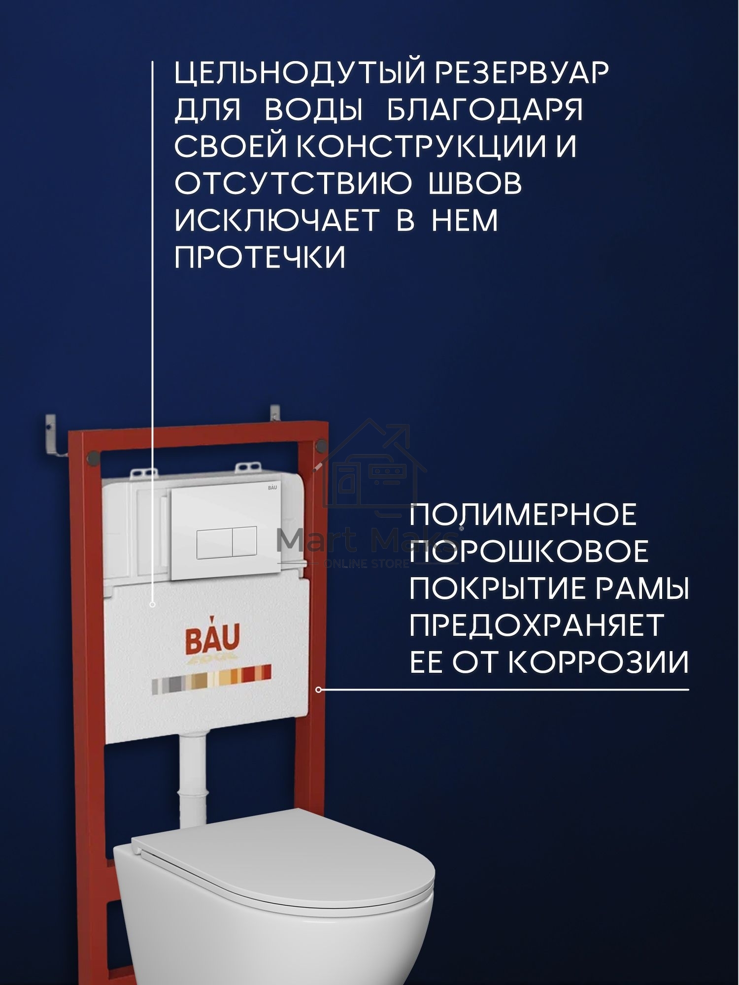 Комплект BAU 6 в 1: инсталляция BAU PRO для подвесного унитаза, унитаз подвесной безободковый торнадо обратного потока Bau Dream 52х36 Hurricane-5, сиденье быстросъемное микролифт, кнопка смыва BAU Hotel , белый глянец