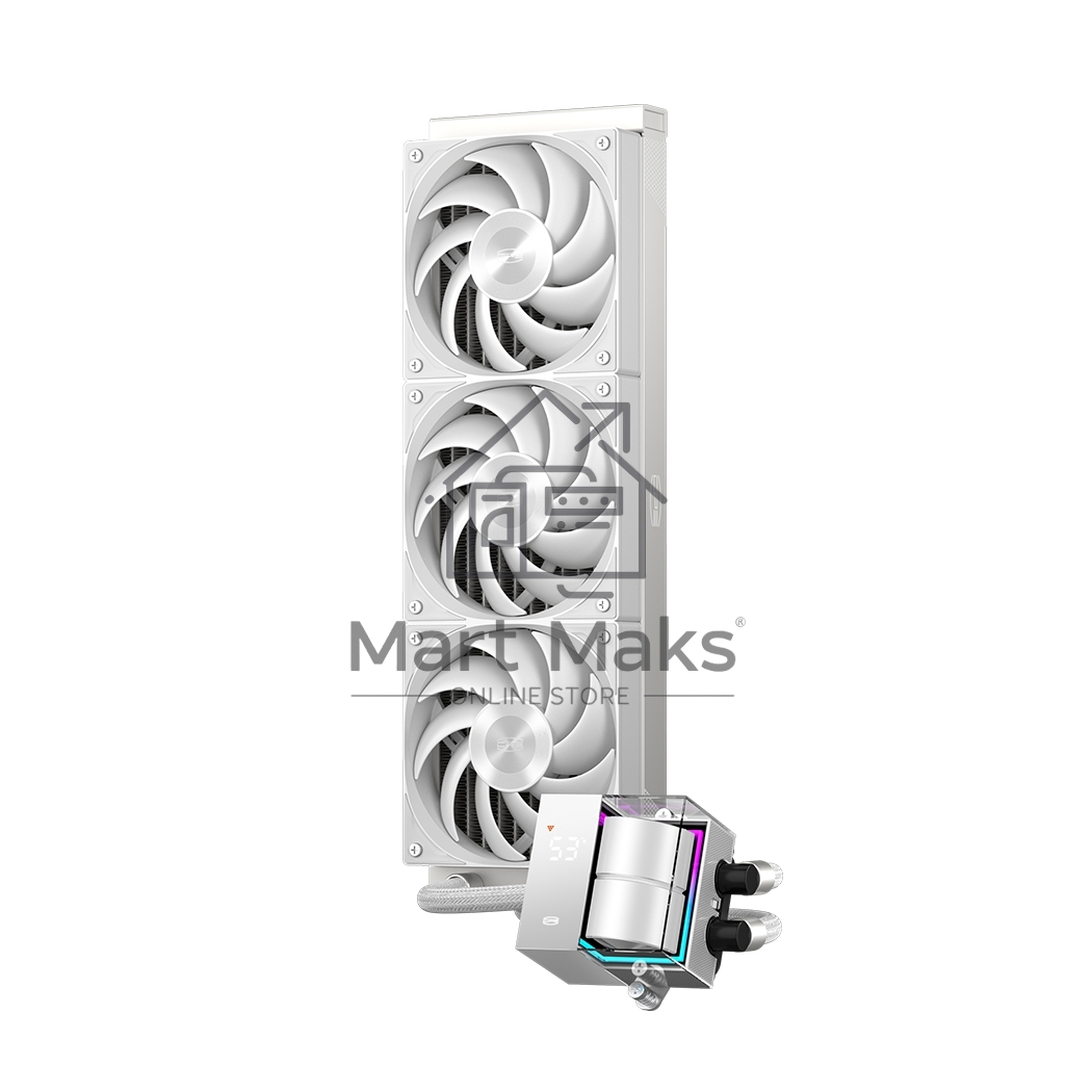 Система охлаждения/ PCCooler DS360 WH (310W, 360mm, LED temp., White, ARGB Pump/ Fans: 3x120mm, 86.73CFM, 28dBA, 2200RPM/ Pump height 67mm, 28dBA, 3200RPM, Rad thickness 27mm/ S: 1851, 1700, 1200, 20XX, 115X, AM5, AM4)