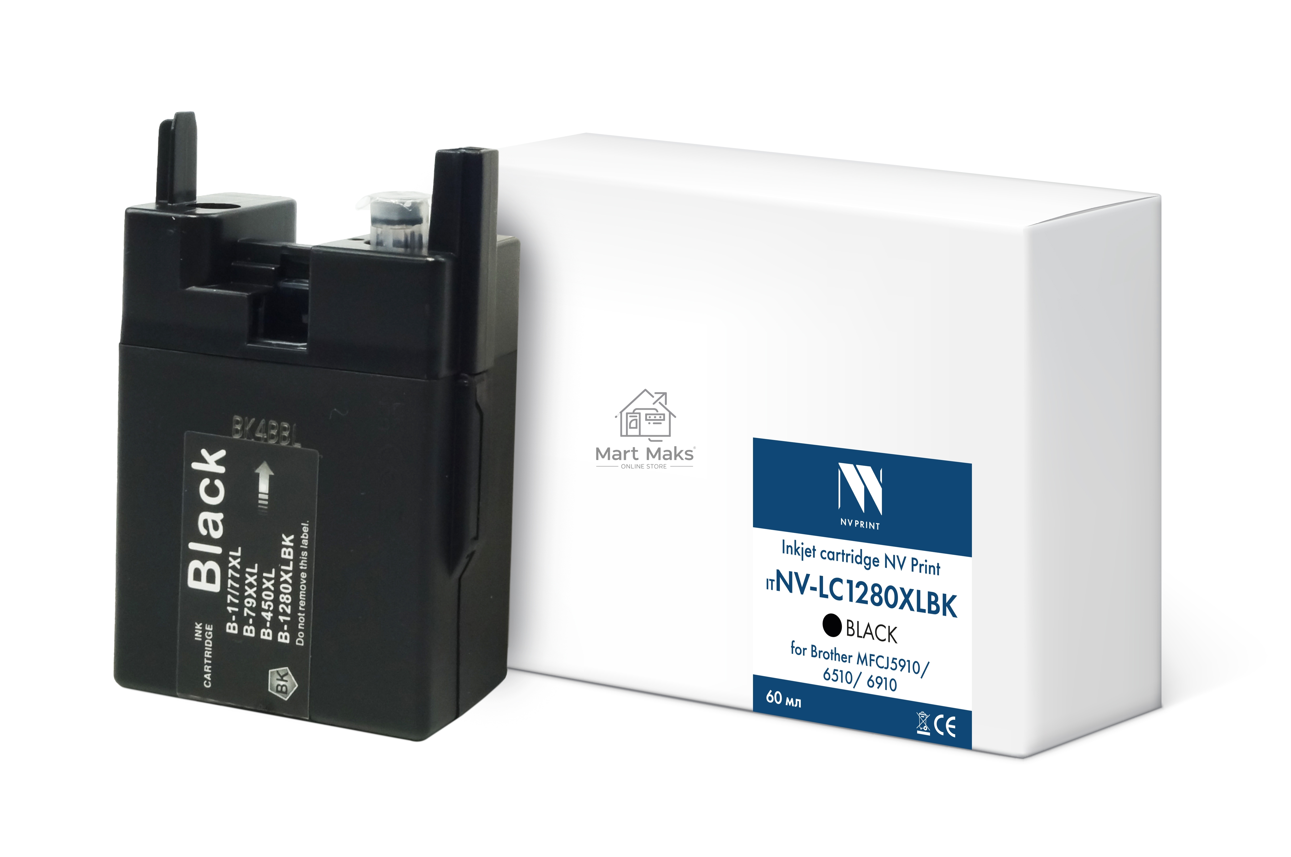 Картридж струйный NVPrint LC-1280XLBK (NV-LC1280XLBK) Black для Brother MFCJ5910/6510/6910 (60 мл) совместимый