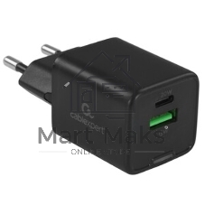 Зарядное устройство Cablexpert MP3A-PC-62, 20Вт GaN, 3А, QC4.0/PD, 1xUSB, 1xType-C, черный, пакет