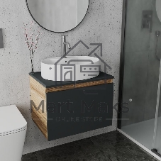 Комплект для ванной, 3 предмета (Тумба подвесная Bau Blackwood 60 графит + Раковина BAU 51х41, с отв. под см-ль, Смеситель Dream, нерж. сталь)
