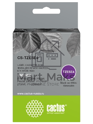 Картридж ленточный Cactus CS-TZESE4 TZe-SE4 черный шрифт, белый фон (18 мм, 8 м) для Brother PT-P700, P750W, P900W, P950W, D600VP, PT-2430PC, 2700VP, PT-E550WVP