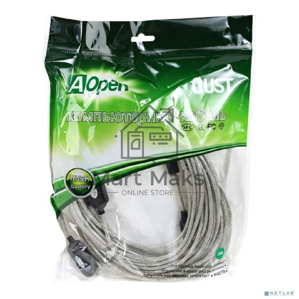 Кабель удлинитель Aopen активный ACU823-15M, USB2.0-repeater AM/AF 15м