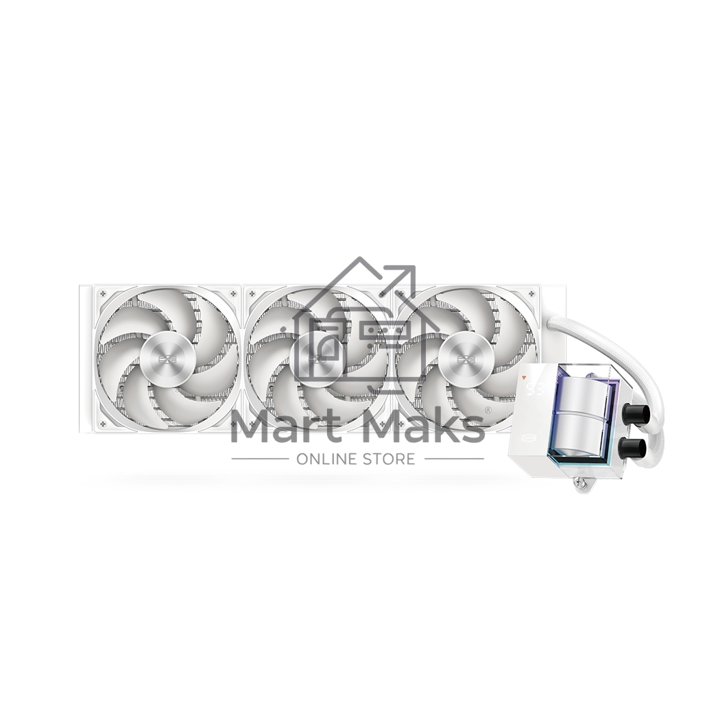 Система охлаждения/ PCCooler DS360 WH (310W, 360mm, LED temp., White, ARGB Pump/ Fans: 3x120mm, 86.73CFM, 28dBA, 2200RPM/ Pump height 67mm, 28dBA, 3200RPM, Rad thickness 27mm/ S: 1851, 1700, 1200, 20XX, 115X, AM5, AM4)