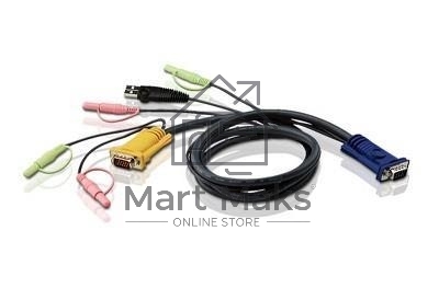 Кабель ATEN KVM Cable 2L-5305U Кабель для KVM: USB(Am)+DB15(m)+2*Audio (PC) -на- SPHD15(m)+2*Audio (KVM), 5м