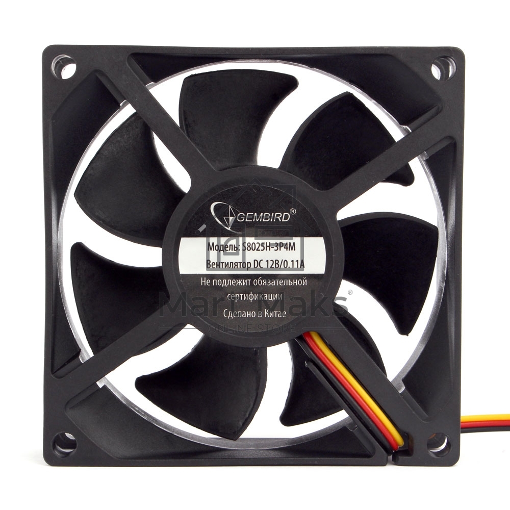 Вентилятор для корпуса Gembird 80x80x25, гидрод., тихий, 3 pin/4pin Molex, провод 30 см (S8025H-3P4M)