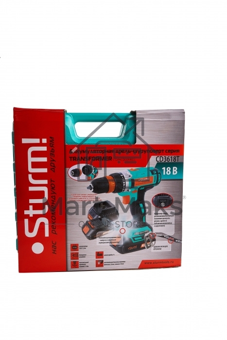 Шуруповерт Sturm! CD3618T, Аккумуляторная, 18В, 2 АКБ, Кейс