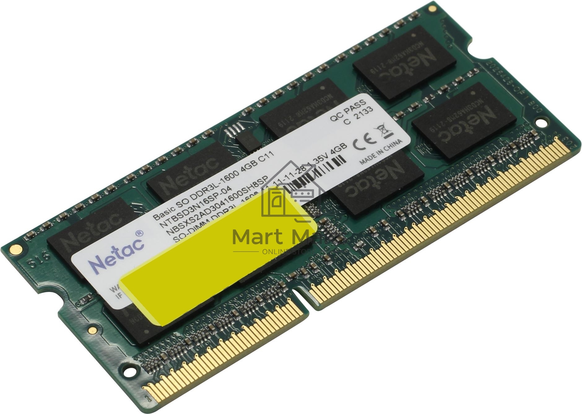 Оперативная память NETAC Basic, DDR3L, 4GB (1x4GB), 1600MHz, CL11, SO-DIMM