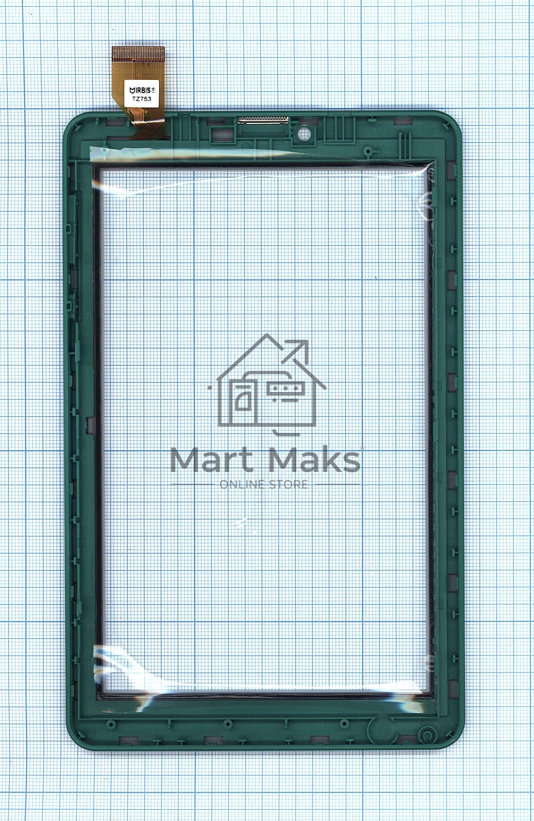 Сенсорное стекло (тачскрин) для Irbis TZ753, белое с зеленой рамкой