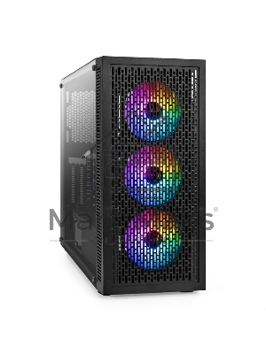Компьютерный корпус Miditower ExeGate EVO-5001A (ATX, без БП, 2хUSB+1хUSB 3.0+HD Audio, черный, 3 вент.12см с RGb подсветкой, боковая панель - закаленное стекло)