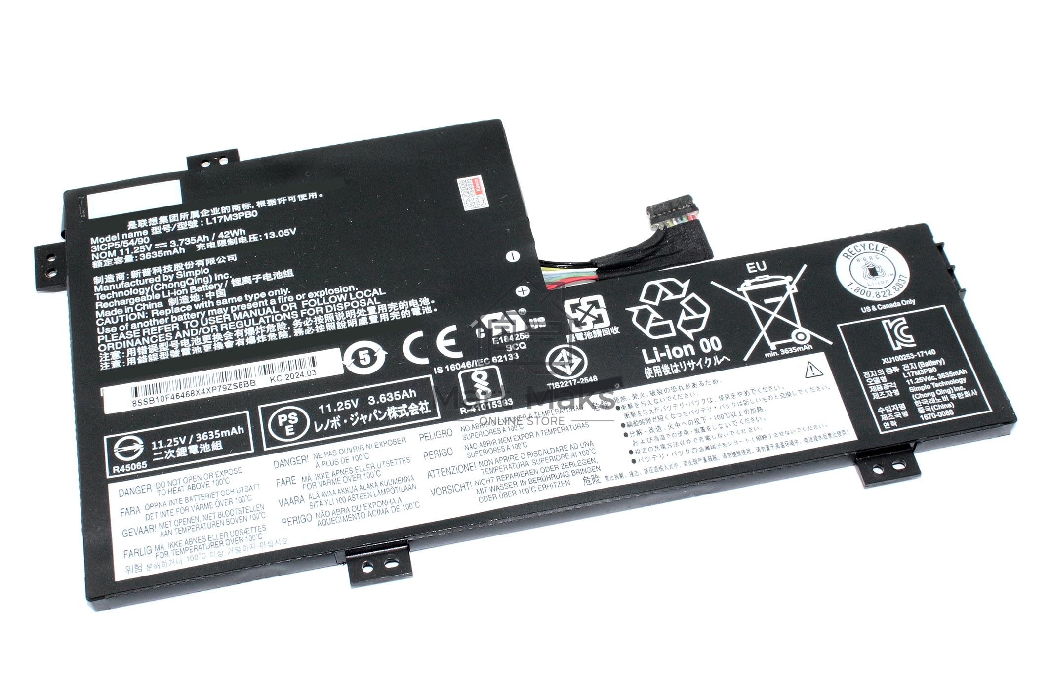 Аккумуляторная батарея для ноутбука Lenovo 100e 300e Chromebook Gen 2 MTK (L17M3PB0) 11.25V 42Wh