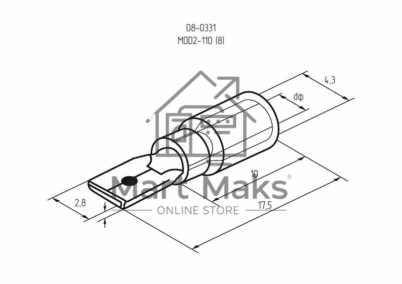 Клемма плоская изолированная штекер 2.8 мм 1.5-2.5 мм² (РПи-п 2.5-(2.8)) синяя Rexant