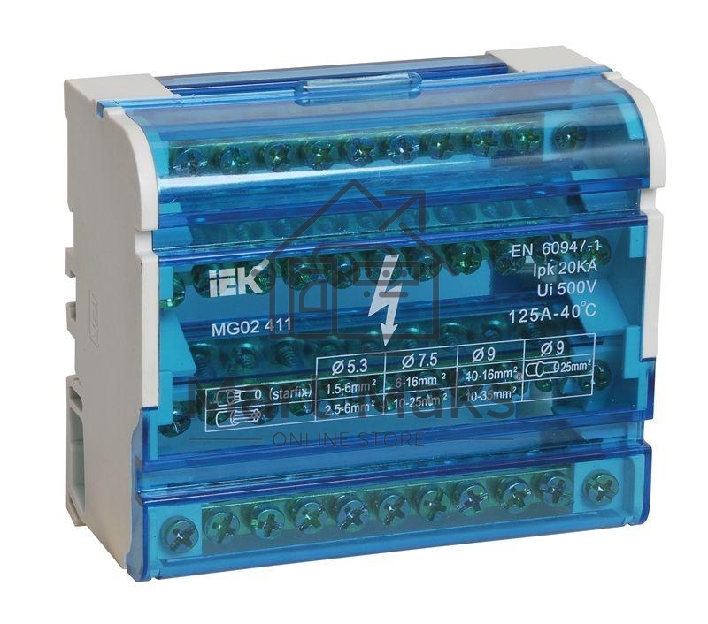 Шины на DIN-рейку в корпусе Iek YND10-4-11-125 (кросс-модуль) ШНК 4х11 3L+PEN ИЭК