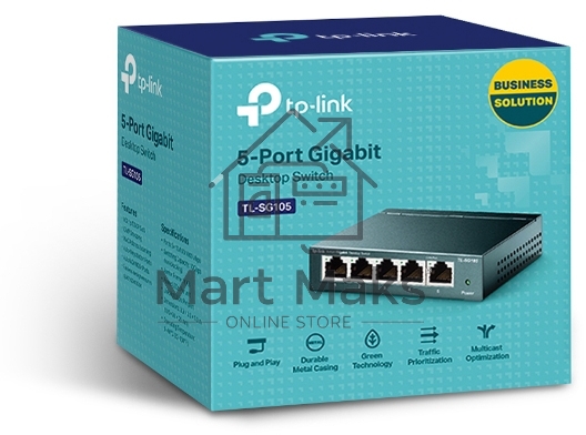 Коммутатор настольный TP-Link TL-SG105S 5-портовый 10/100/1000 Мбит/с