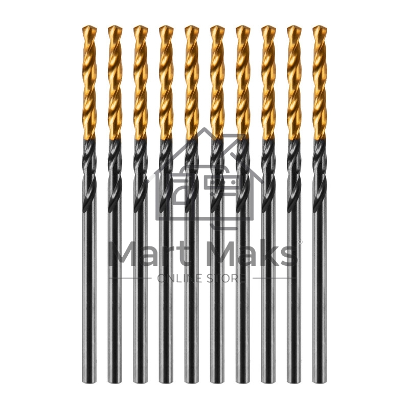 Сверло по металлу, 2 мм, HSS-Tin, Golden Tip, 10 шт. Denzel