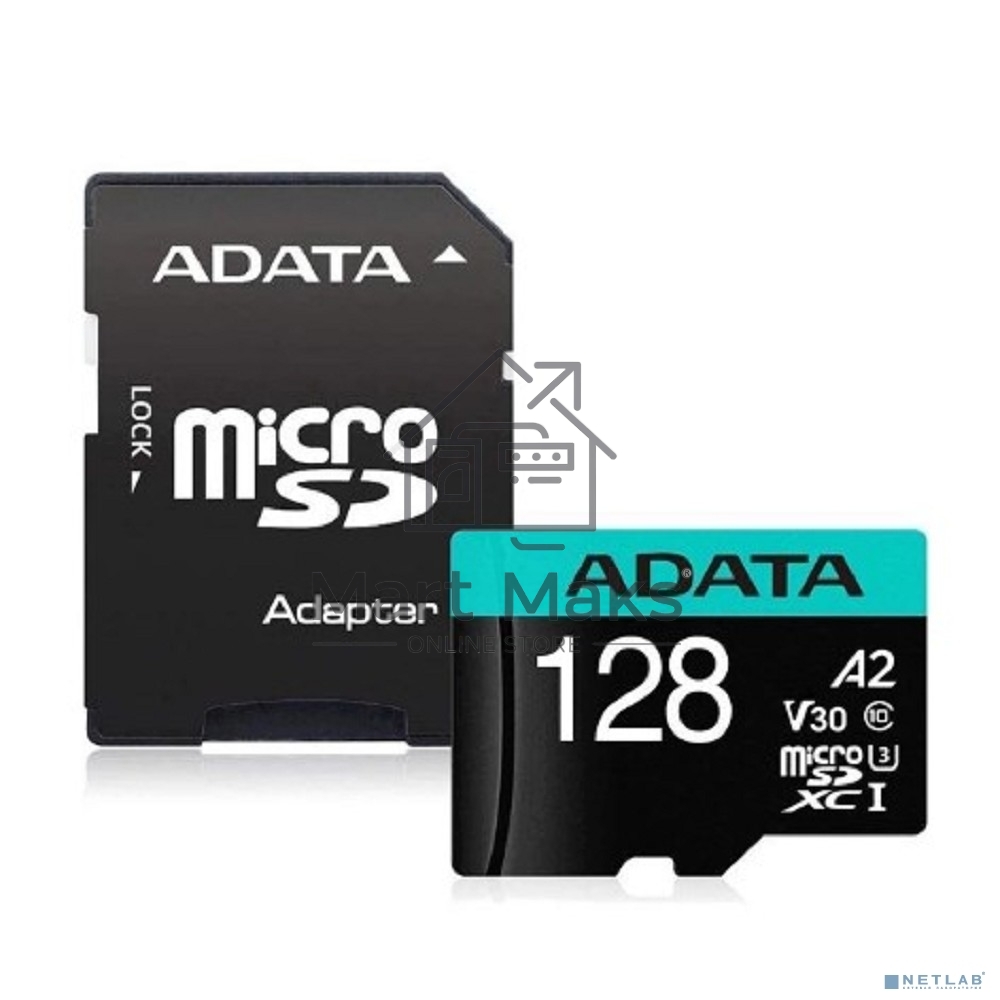 Карта памяти MICRO SDXC 128GB W/AD. AUSDX128GUI3V30SA2-RA1 ADATA