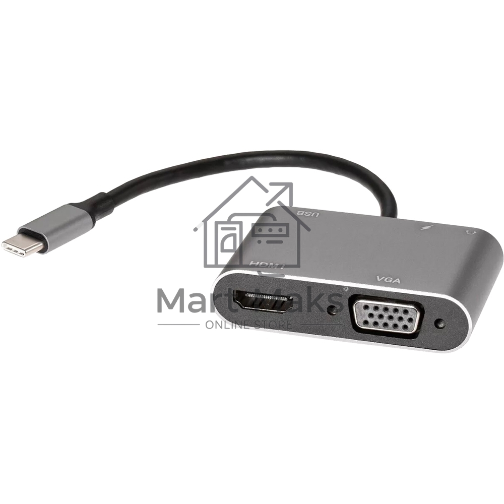 Адаптер USB Type-Cm-->VGA, HDMI 4k*30Hz, USB3.0, PD, Audio,iOpen (Aopen/Qust/VCOM)<ACU4511>