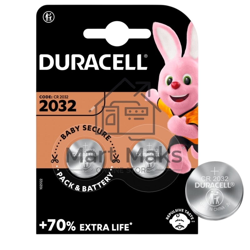Элемент питания литиевый CR 2032-2BL (блист.2шт) (20/200/29400) Duracell Б0037273