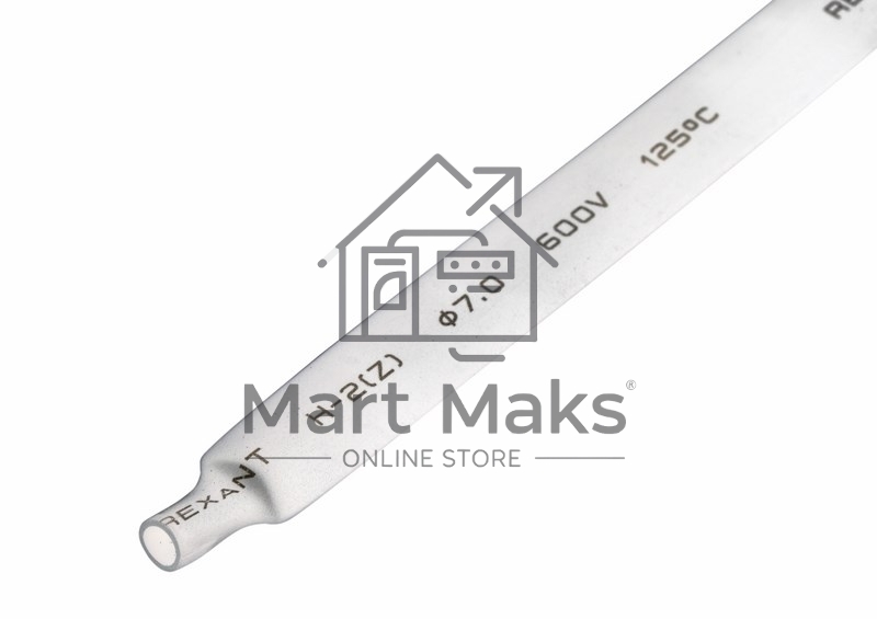 Термоусаживаемая трубка Rexant 7,0/3,5 мм, белая, упаковка 50 шт. по 1 м