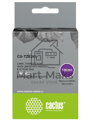Картридж ленточный Cactus CS-TZE261 TZe-261 черный шрифт, белый фон (36 мм, 8 м) для Brother PT- P900W, P950W, 9700PC