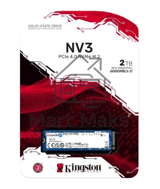 Накопитель SSD Kingston NV3, 2000GB, M.2 2280, PCIe 4.0 x4, NVMe, R/W 6000/5000