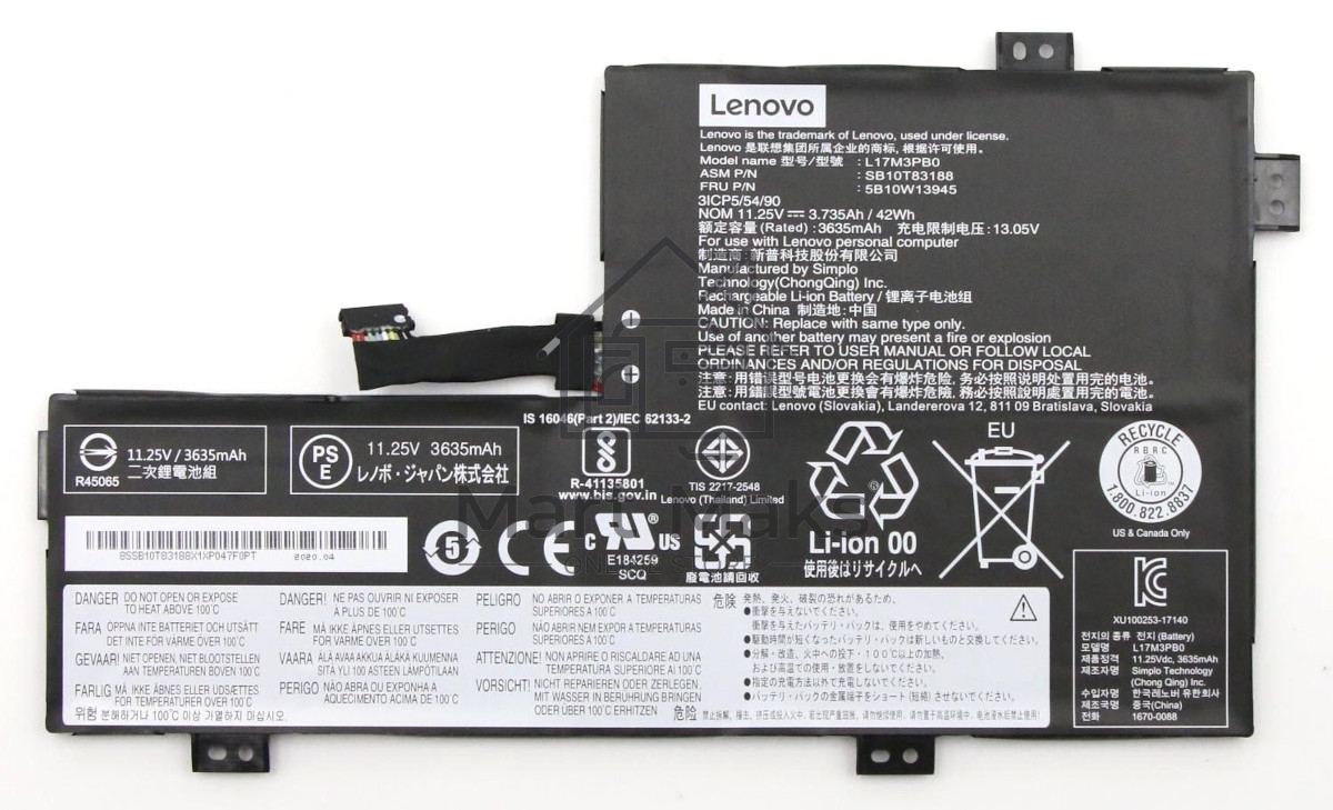 Аккумуляторная батарея для ноутбука Lenovo 100e 300e Chromebook Gen 2 MTK (L17M3PB0) 11.25V 42Wh