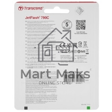 Флешка USB Transcend JetFlash 790С (TS64GJF790C), 64Gb, USB 3.0 Type-C, R/W 90/60, черный/зеленый