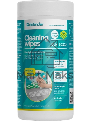 Чистящие салфетки Defender для экранов всех типов/нетканый материал/антистатик/туба/100 шт/Россия.