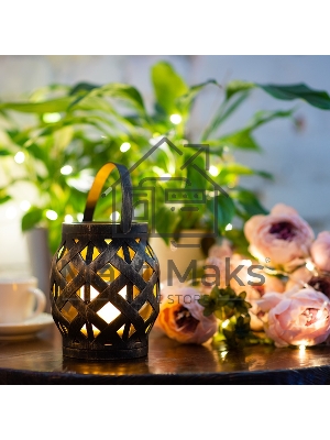 Декоративный фонарь со свечкой, плетеный корпус, бронза, размер 14х14х16,5 см, цвет теплый белый