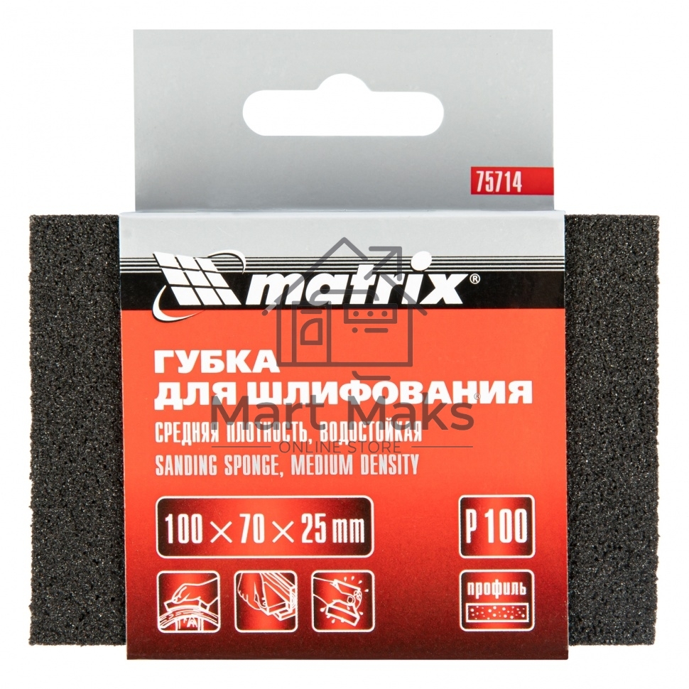 Губка для шлифования, 100 х 70 х 25 мм, средняя плотн., P 100 Matrix
