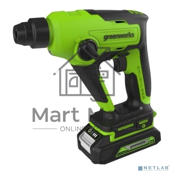Перфоратор аккумуляторный бесщеточный GreenWorks GD24SDS1K2, 1,2 ДЖ, 24V, c АКБ 2Ач и ЗУ, в сумке (3803107UA)