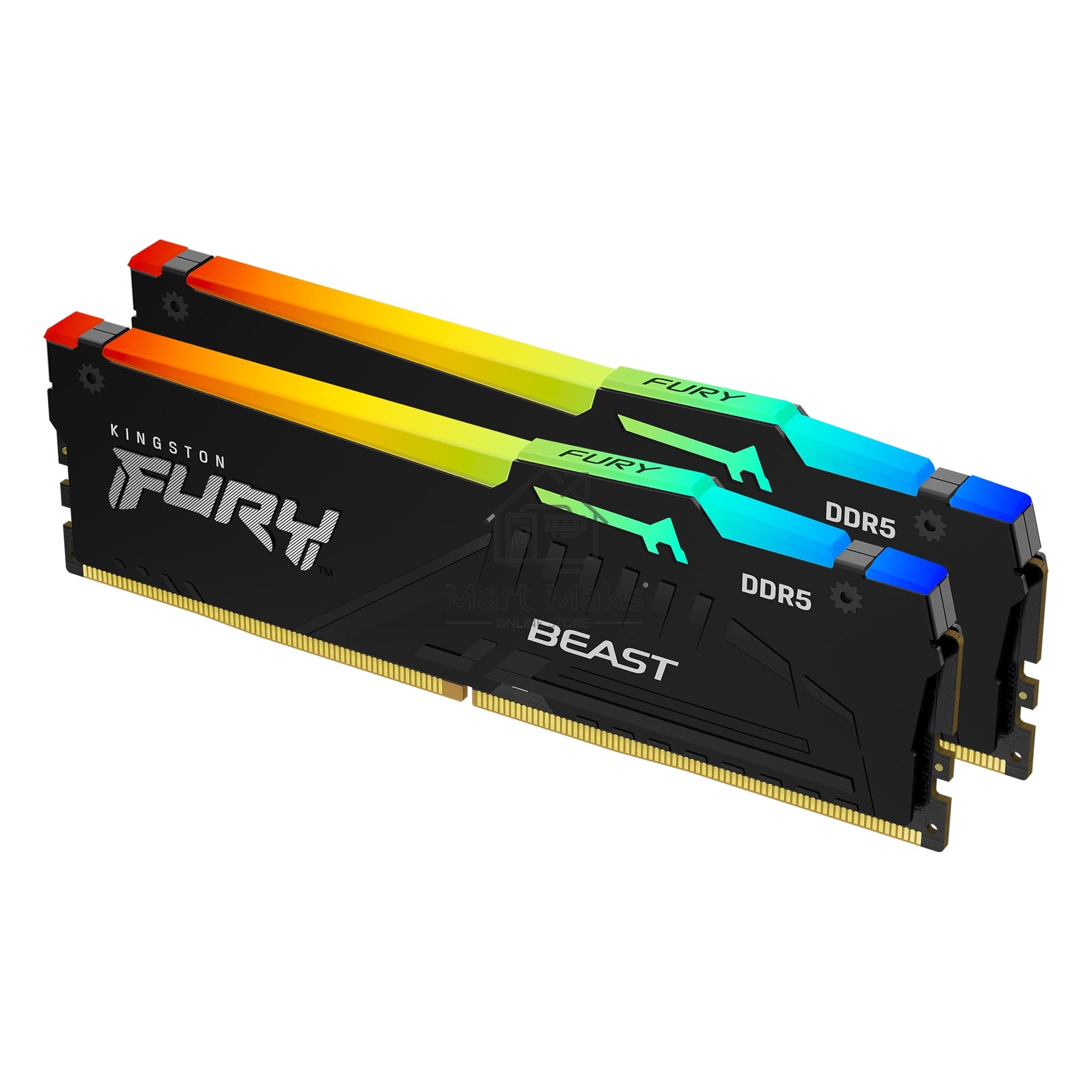 Оперативная память Kingston Fury Beast, DDR5, 16GB (2x8GB), 5600MHz, CL40, DIMM, с радиаторами, RGB, черный
