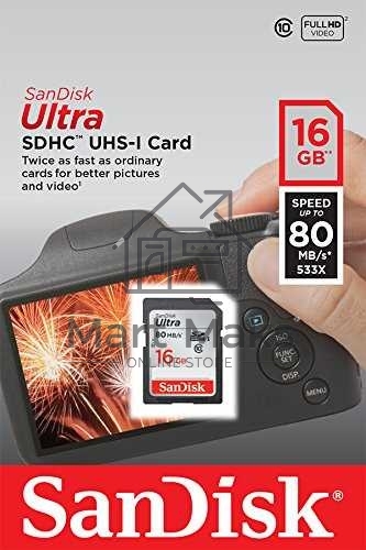 Флеш карта SDHC 16Gb Class10 Sandisk SDSDUNC-016G-GN6IN Ultra 80