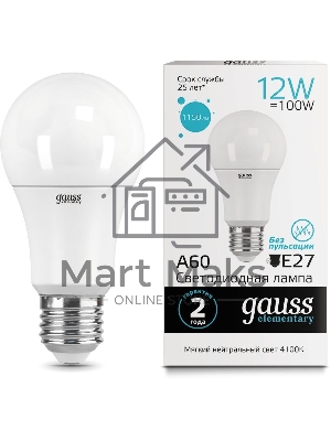 Лампа светодиодная Gauss 23222 LED Elementary A60 12W E27 1150lm 4100K 1/10/50 0