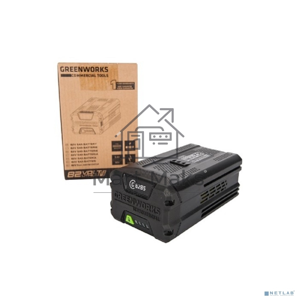 Аккумулятор GreenWorks 82V (модель G82B5) (2914607) - это литий ионная (Li-ion) батарея, силой тока 5 ампер/час и выполненная по самым передовым технологиям.Применяется в линейке всех устройств Greenworks 82V Commercial.Аккумулятор состоит из ячеек произв